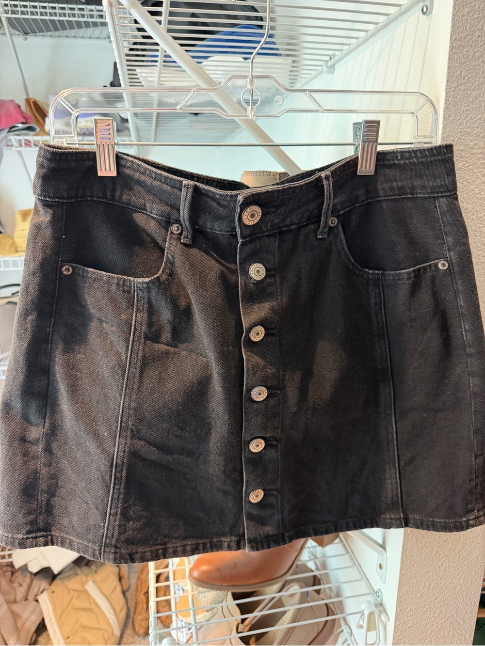 American Eagle Black Button-Front Denim Skirt
